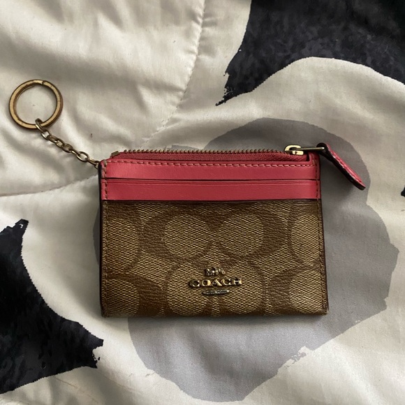 Coach Handbags - Coach Pink and Brown Signature Coin Pouch